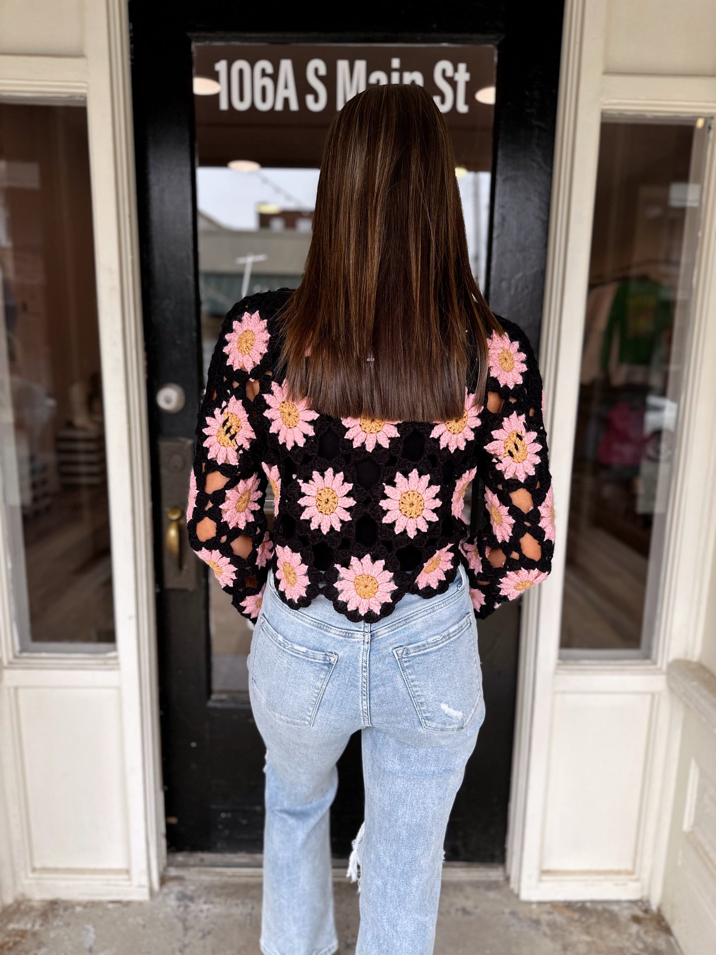 Picking Daisies Crochet Top - Black