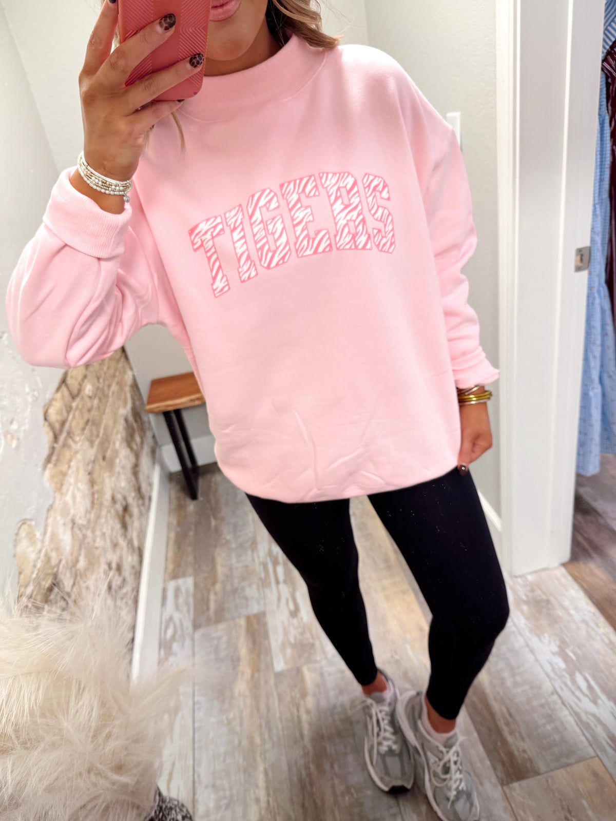 Tigers Oversized Mockneck - Pink Zebra/Pink