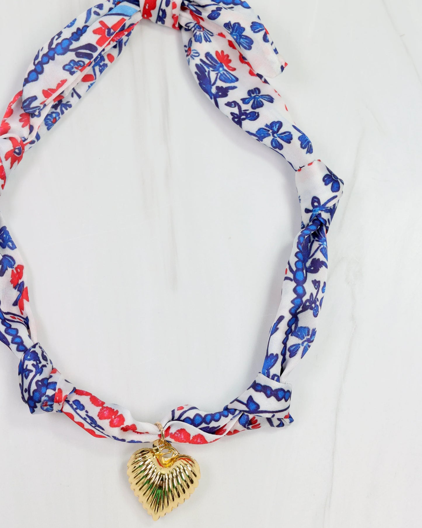 Scarf Charm Necklace - Navy/Red Floral