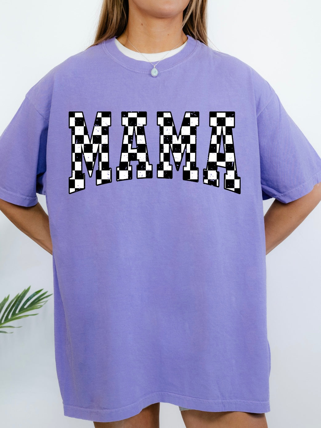 Distressed Checkered Mama Tee
