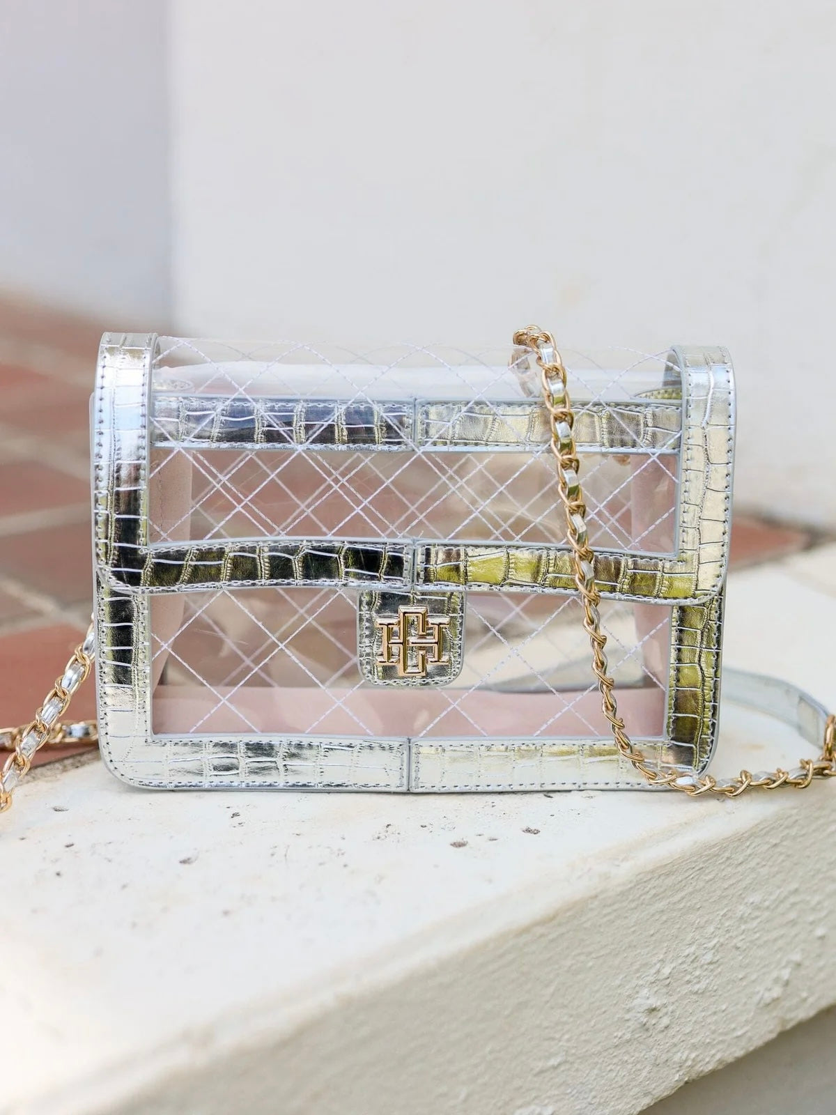 Quinn Quilted Clear Bag - Platinum