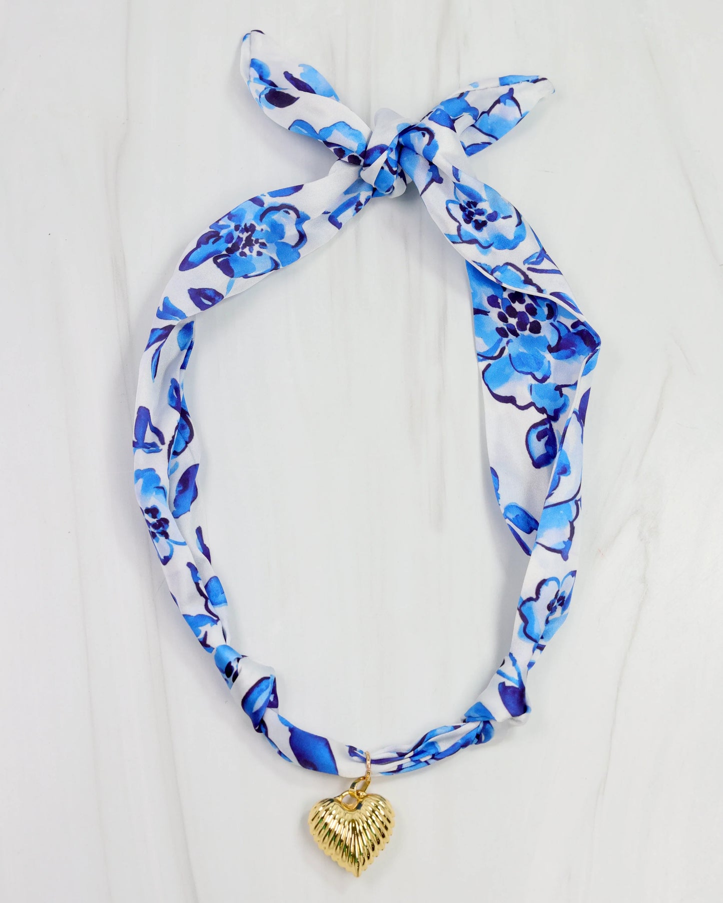 Scarf Charm Necklace - Blue/White Floral