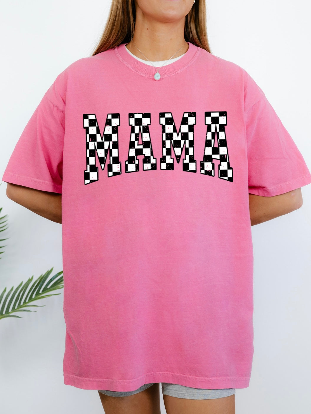 Distressed Checkered Mama Tee
