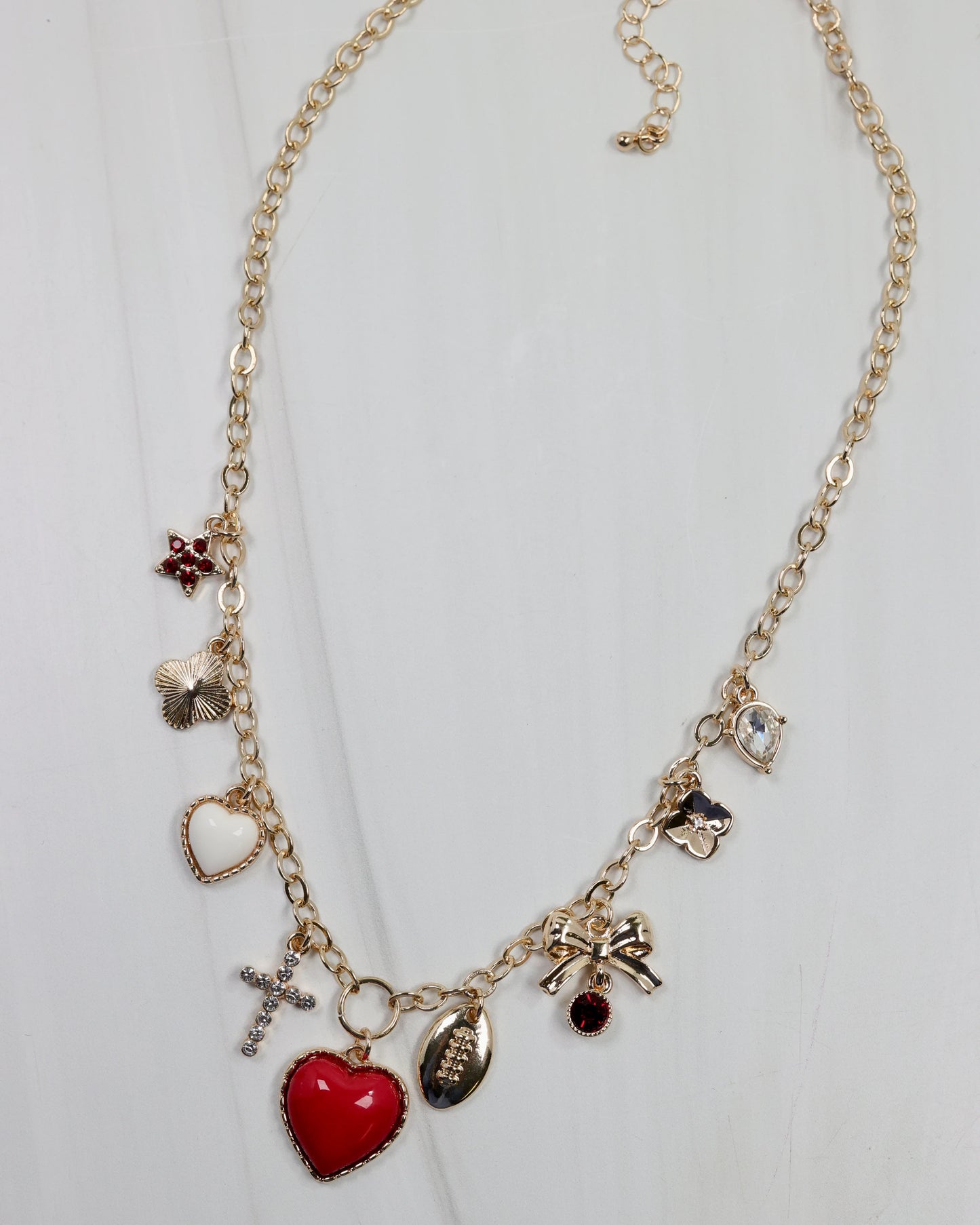 Football Charm Necklace - Maroon/White