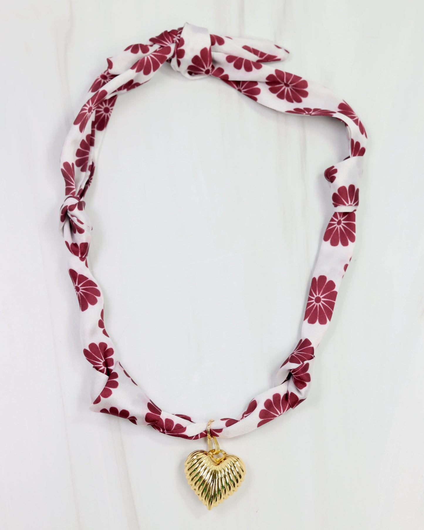 Scarf Charm Necklace - Maroon Floral