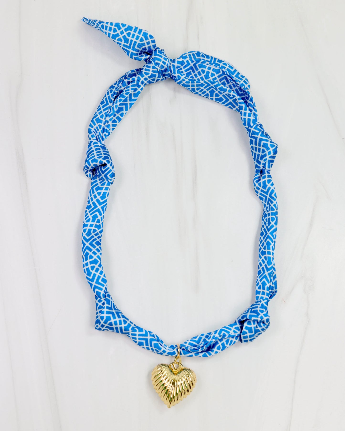 Scarf Charm Necklace - Blue/White Geo