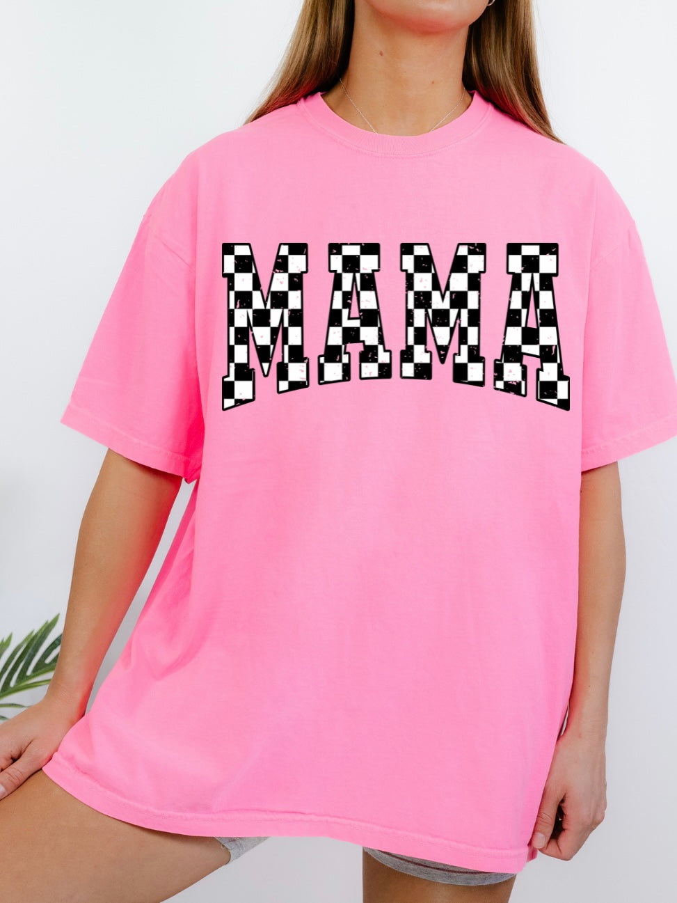 Distressed Checkered Mama Tee