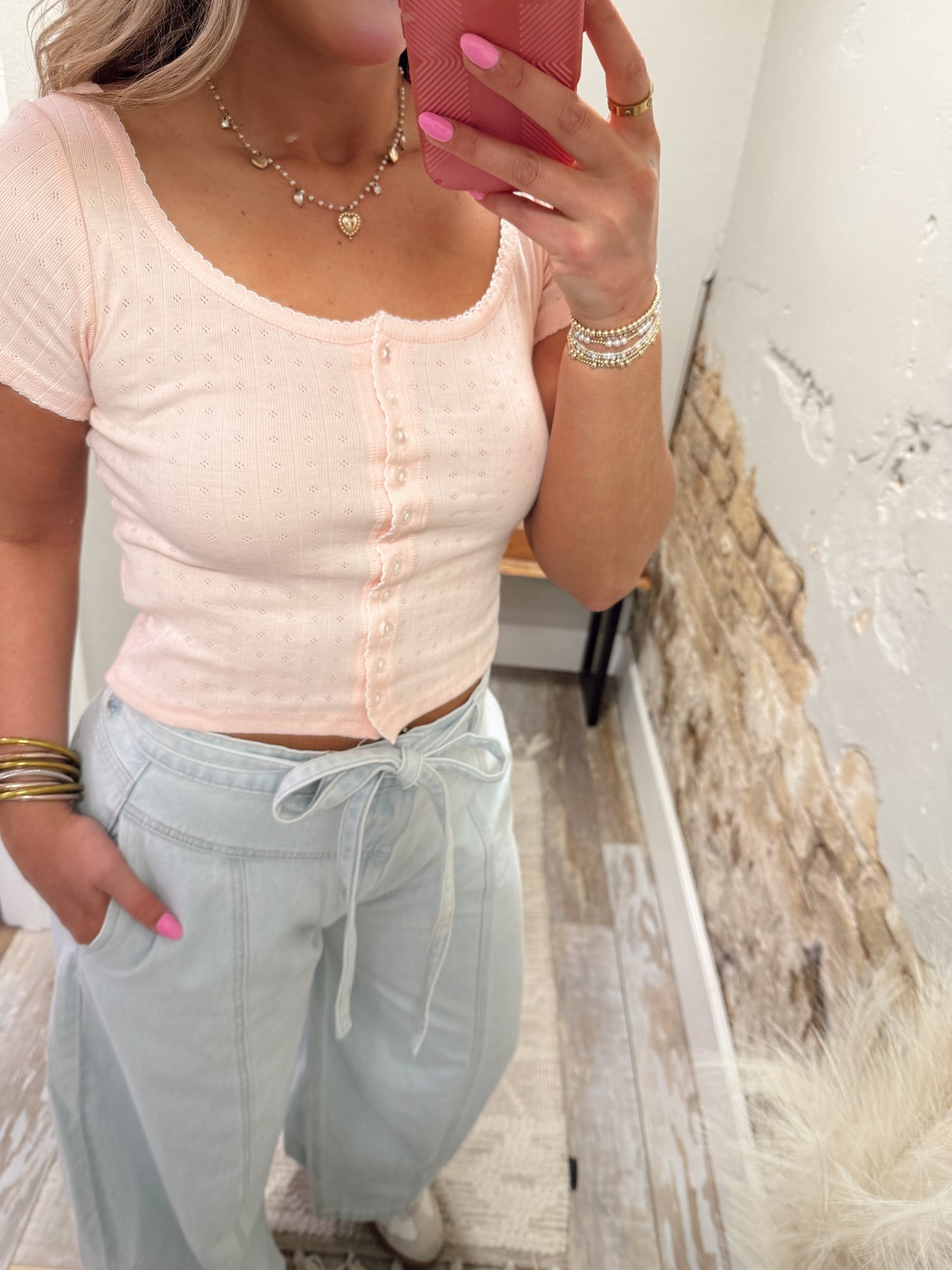 Scallop Sweetheart Tee - Lt Pink