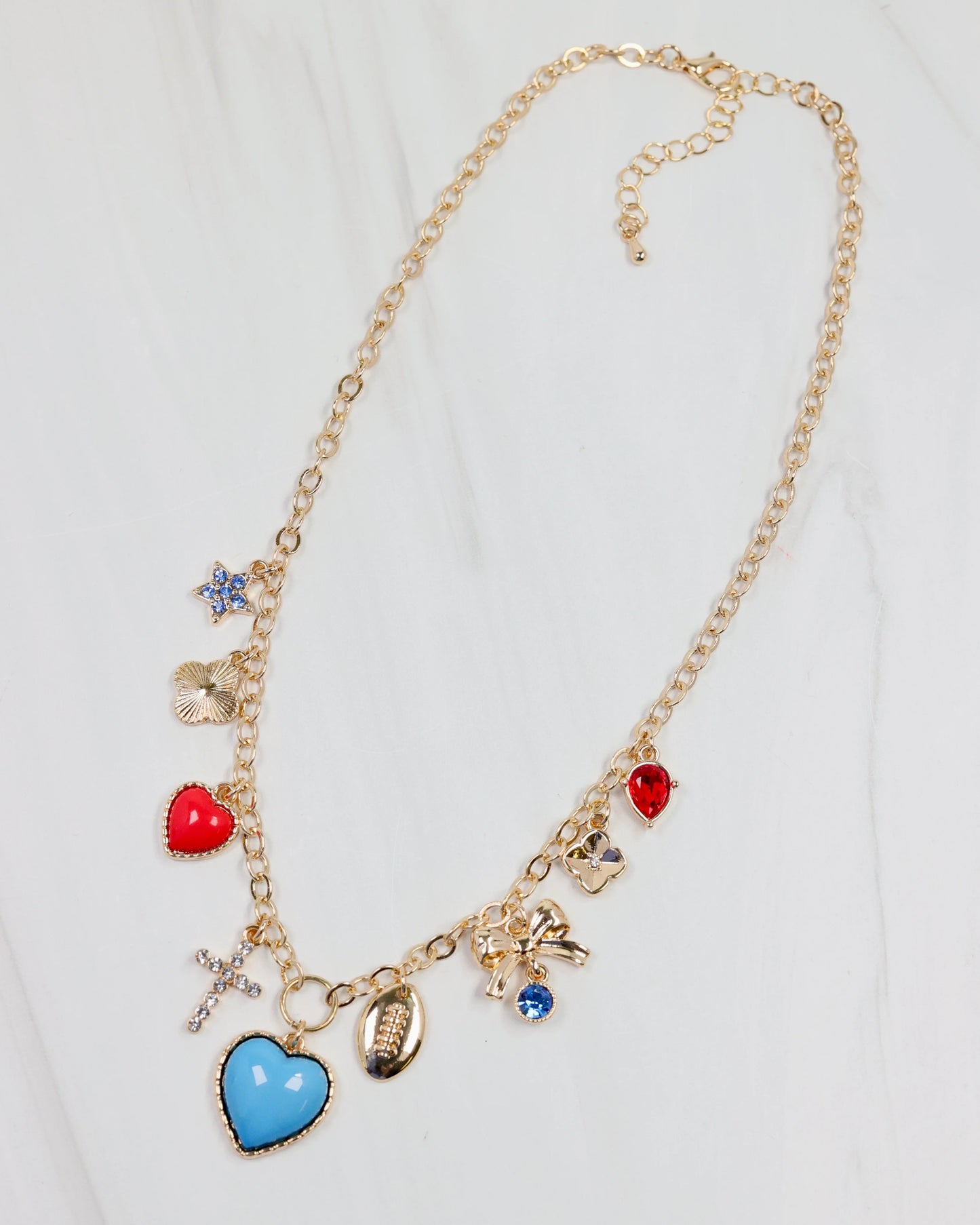 Football Charm Necklace - Powder Blue/Red