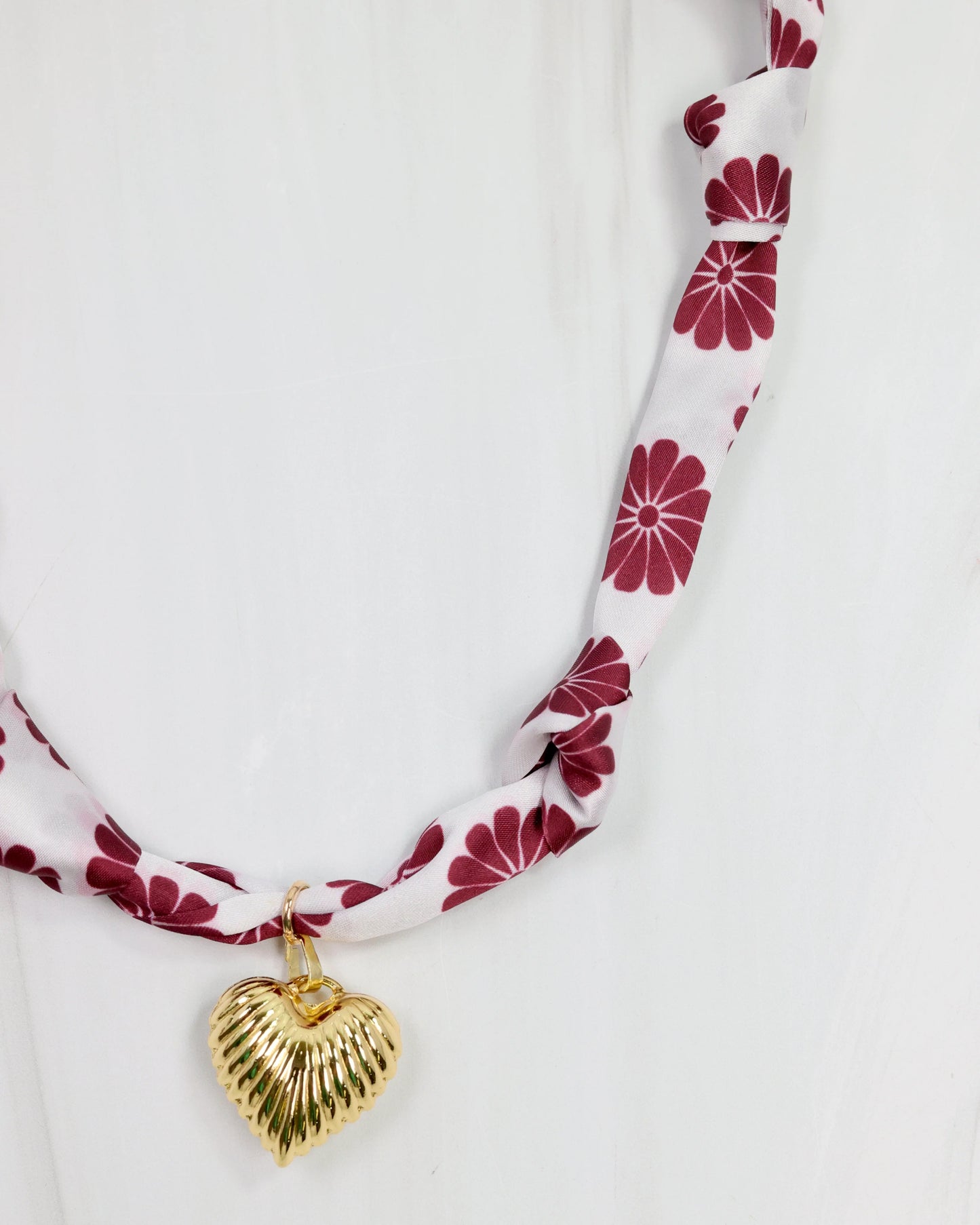 Scarf Charm Necklace - Maroon Floral