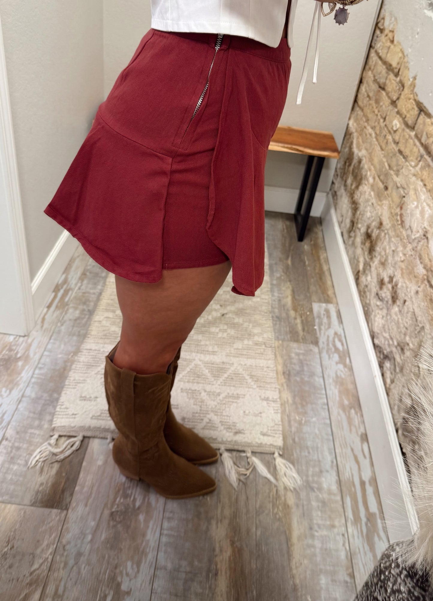 Daisy Duke Denim Skort - Maroon