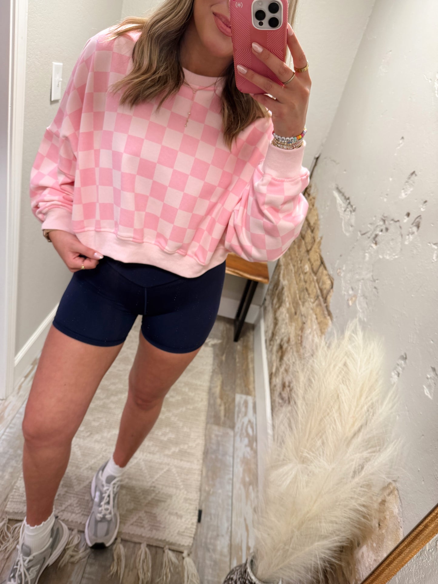 Pink Check Pullover
