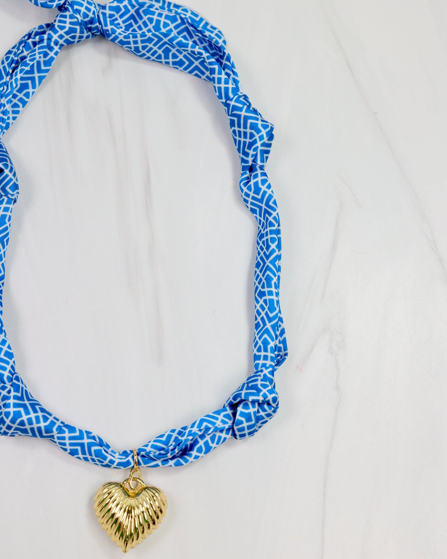 Scarf Charm Necklace - Blue/White Geo