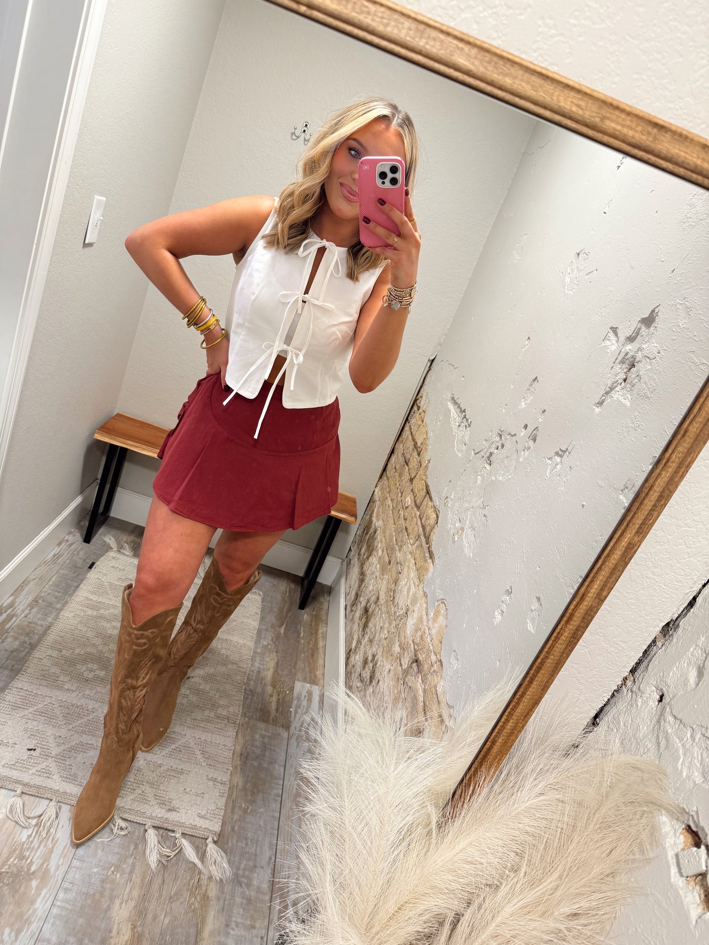 Daisy Duke Denim Skort - Maroon