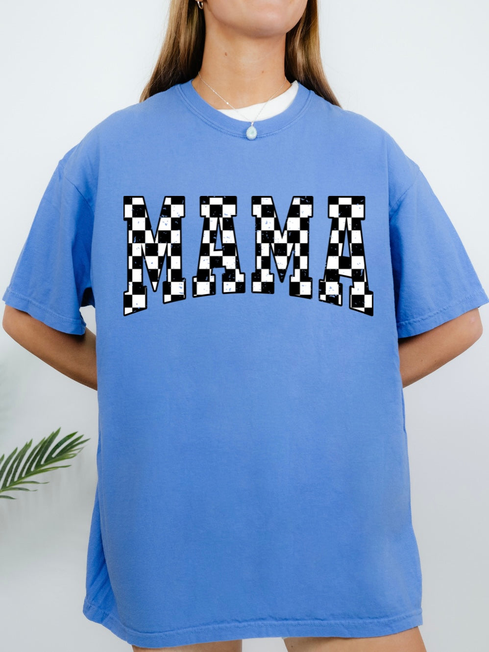 Distressed Checkered Mama Tee
