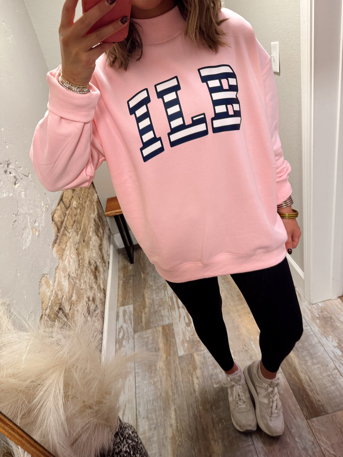 ILB Oversized Mockneck - Navy Striped/ Pink