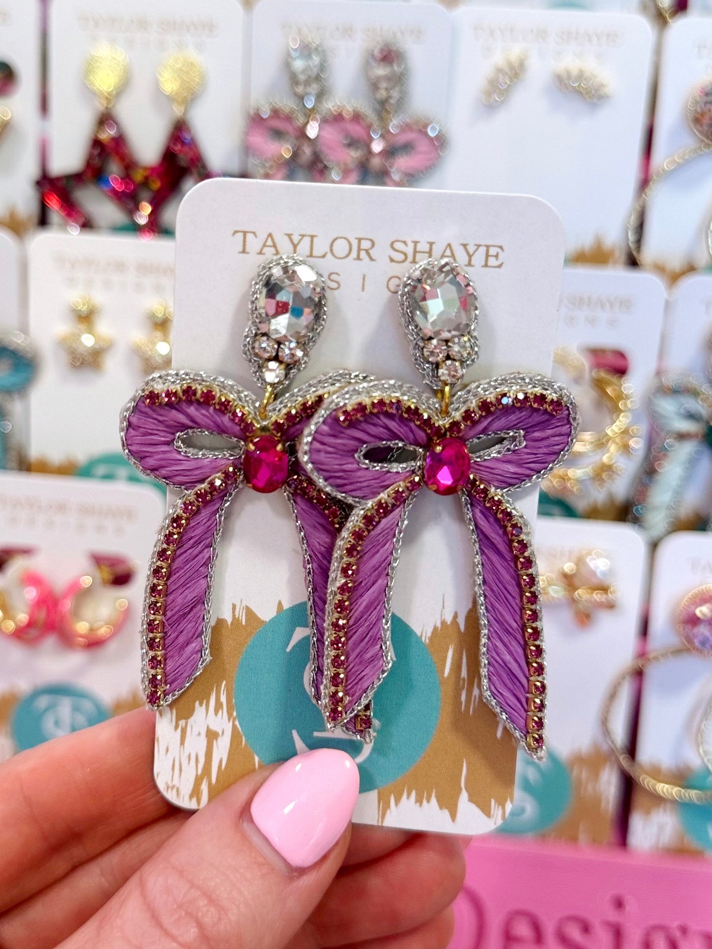 Beaded Bow Drops - Purple