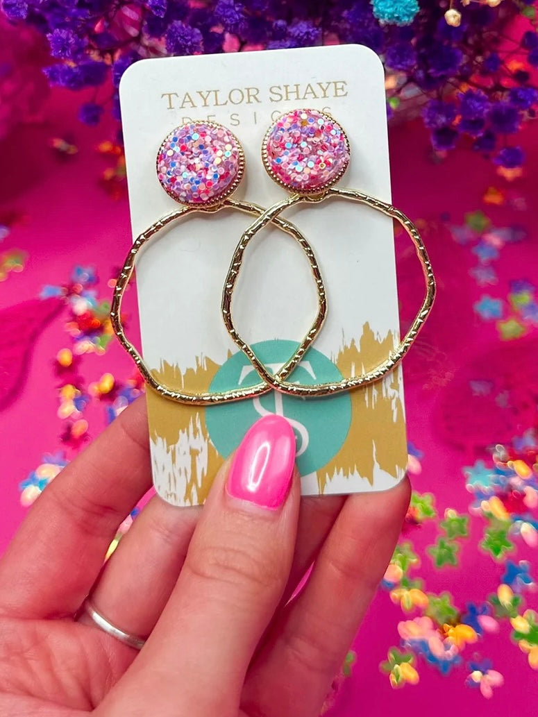 Glitter Top Hoops - Pink/Purple Confetti