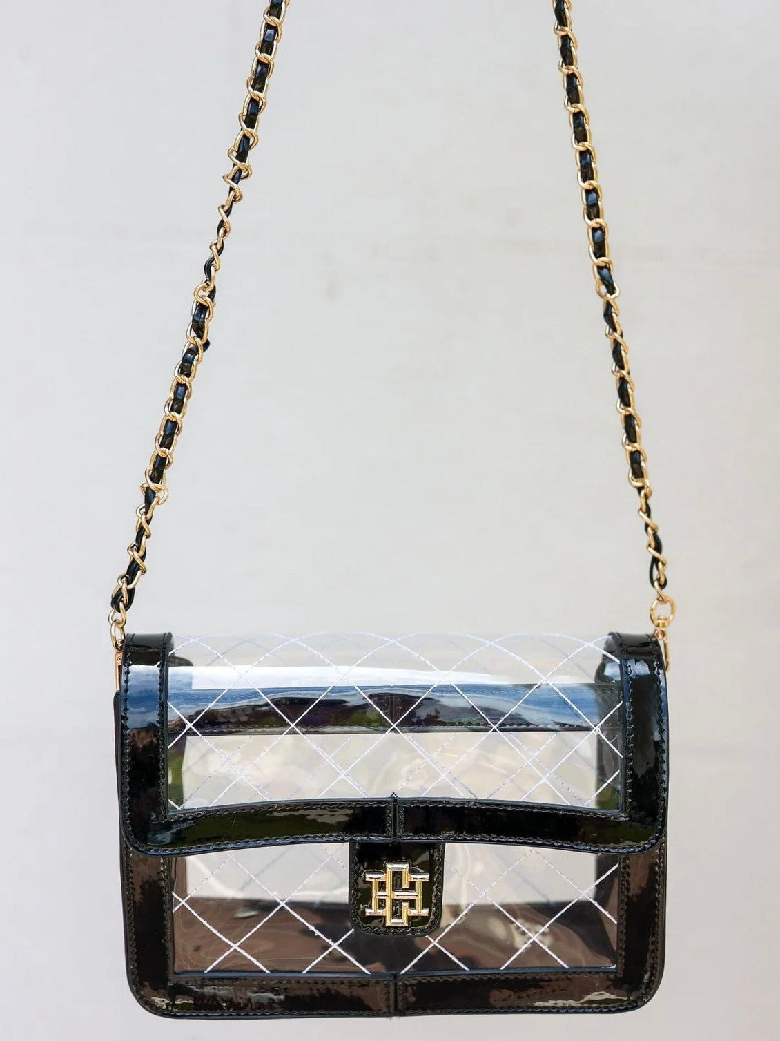 Quinn Quilted Clear Bag - Black Patent