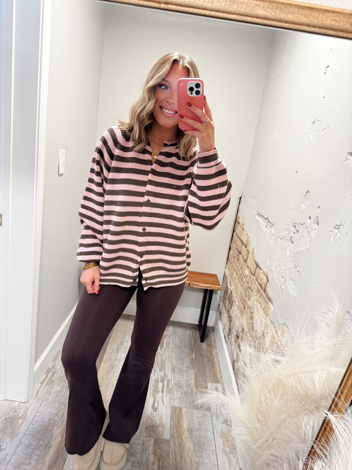 Cozy Chapter Sweater - Pink/Brown