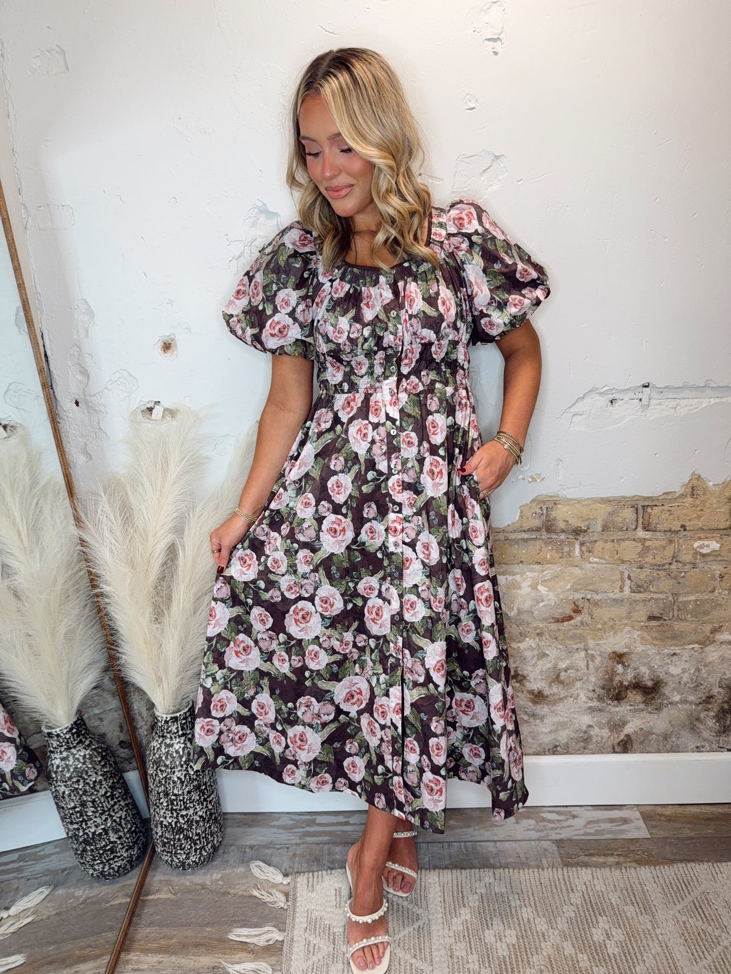 Autumn Florals Midi Dress