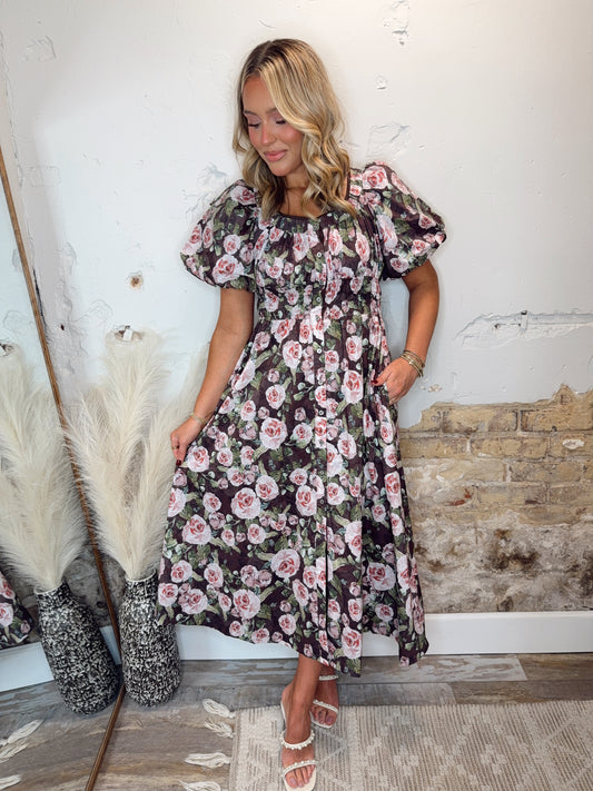 Autumn Florals Midi Dress