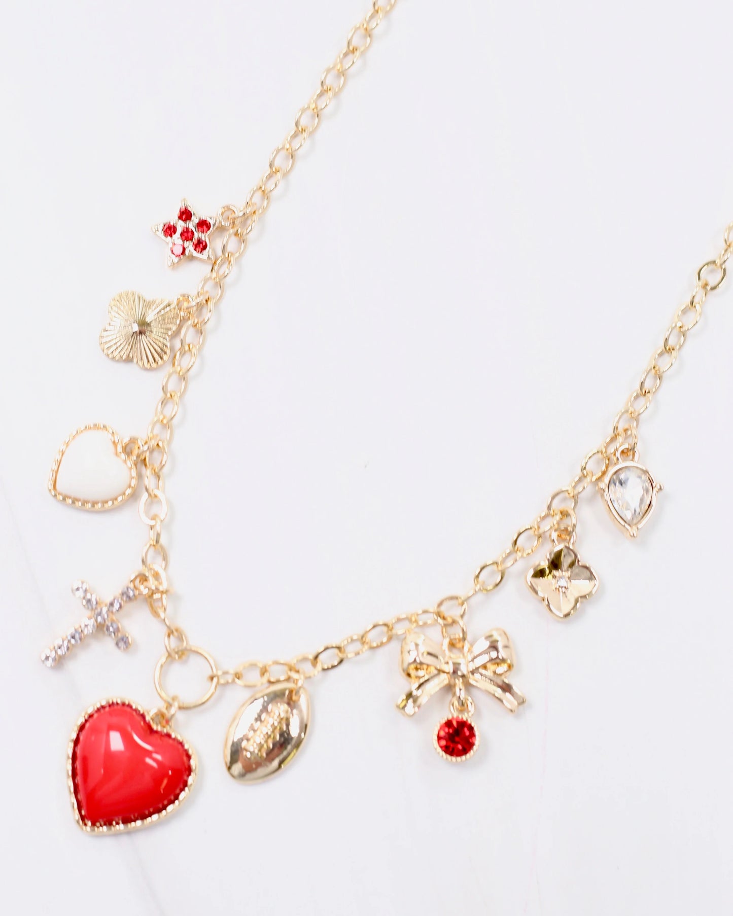 Football Charm Necklace - Red/White