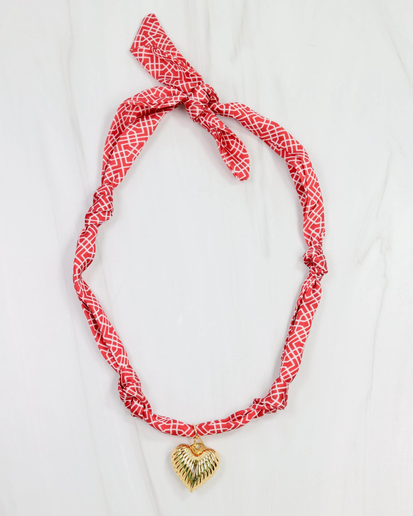 Scarf Charm Necklace - Red/White Geo