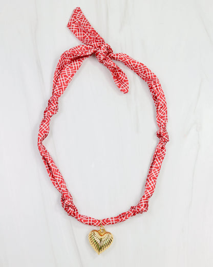 Scarf Charm Necklace - Red/White Geo