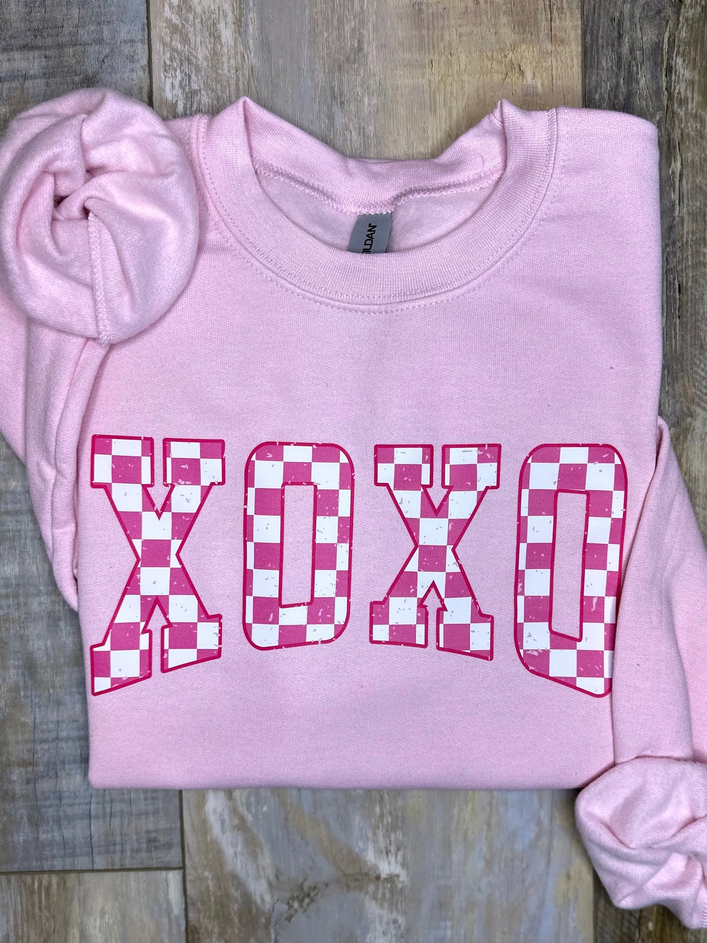 Distressed Checkered Xoxo Sweatshirt