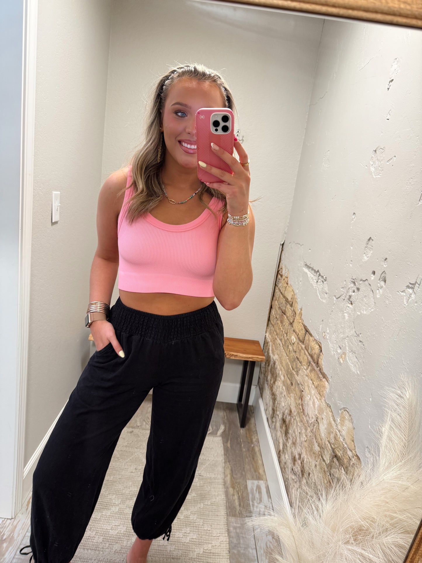Tatum Cropped Tank - Pink