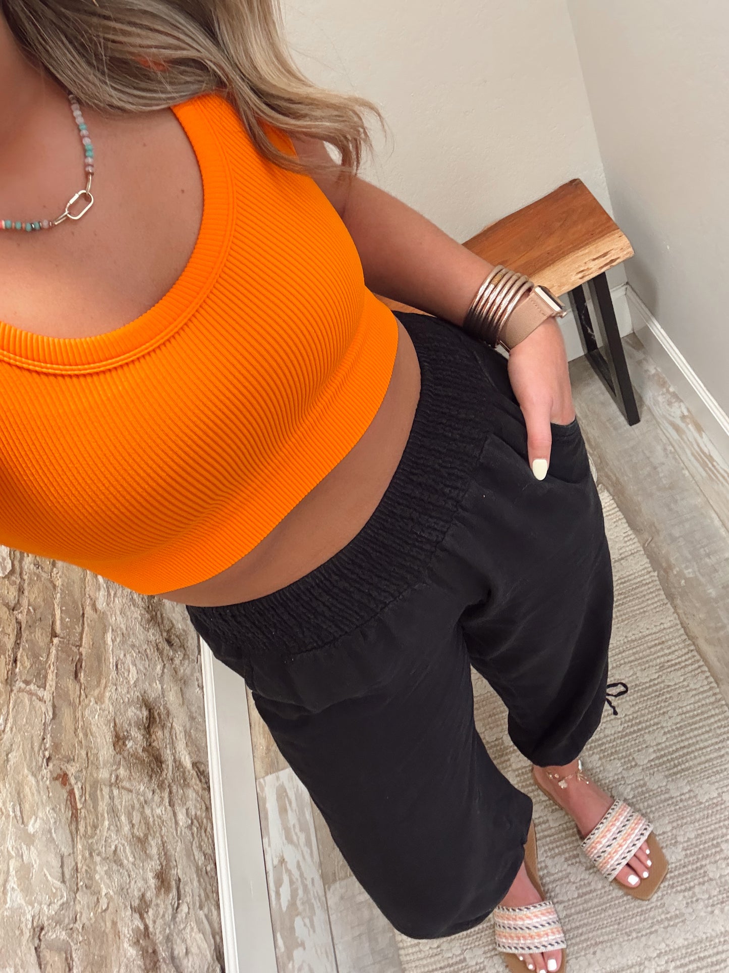 Tatum Cropped Tank - Neon Orange