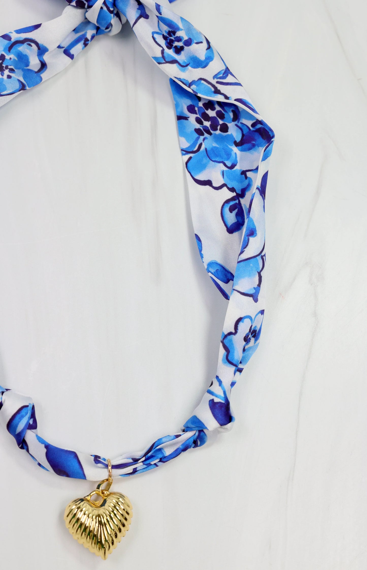 Scarf Charm Necklace - Blue/White Floral