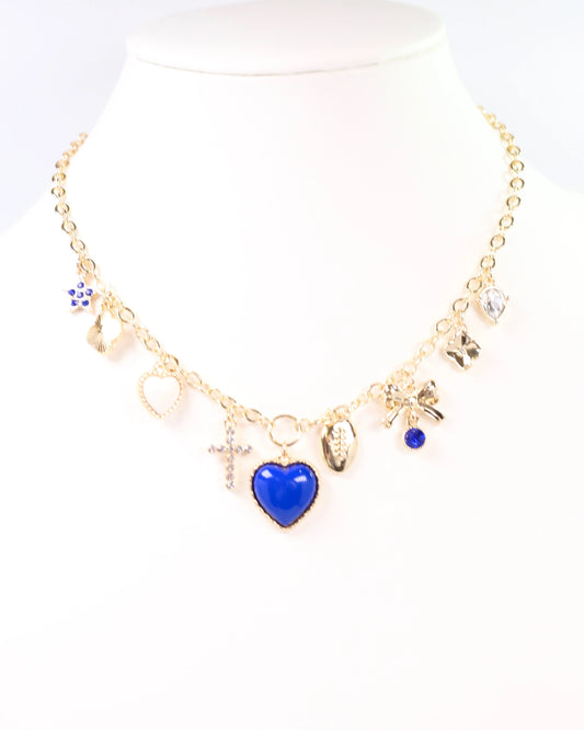 Football Charm Necklace - Royal Blue/White