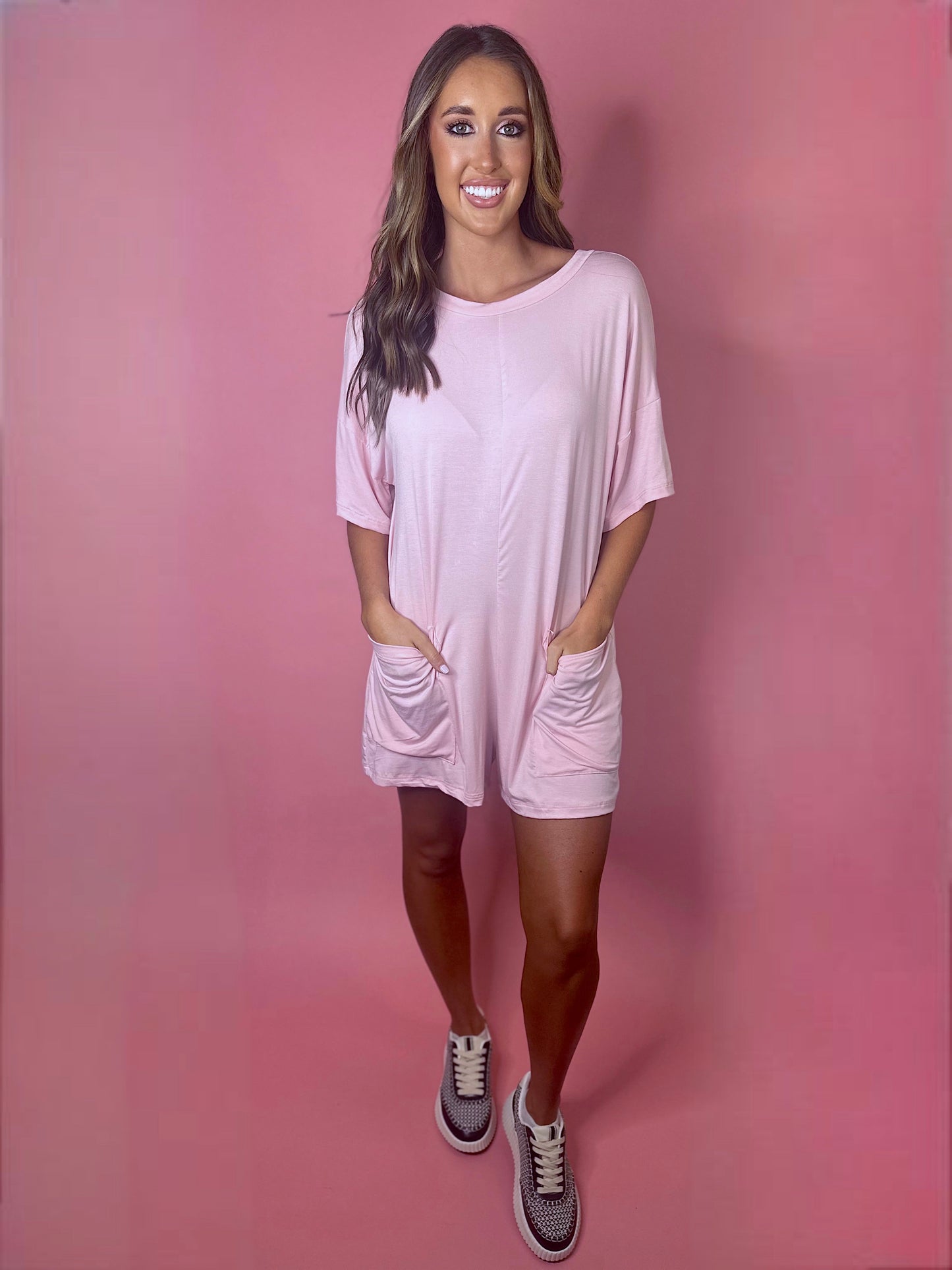 Hotshot Oversized Romper - Baby Pink