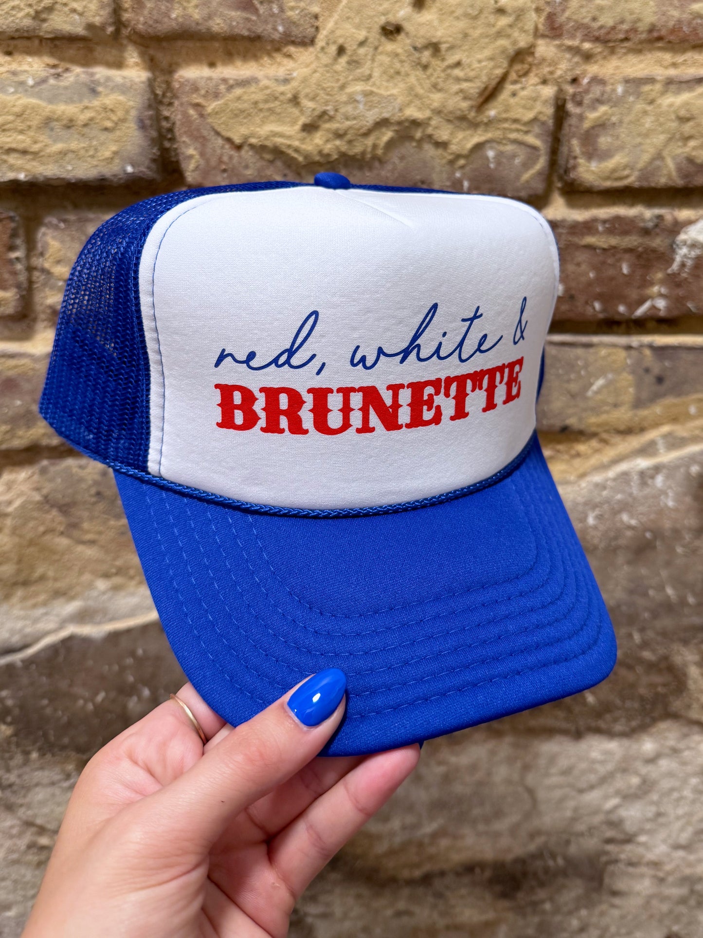 Red White & Brunette Trucker Hat