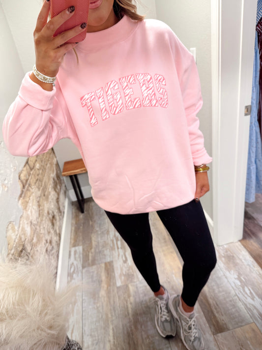 Tigers Oversized Mockneck - Pink Zebra/Pink