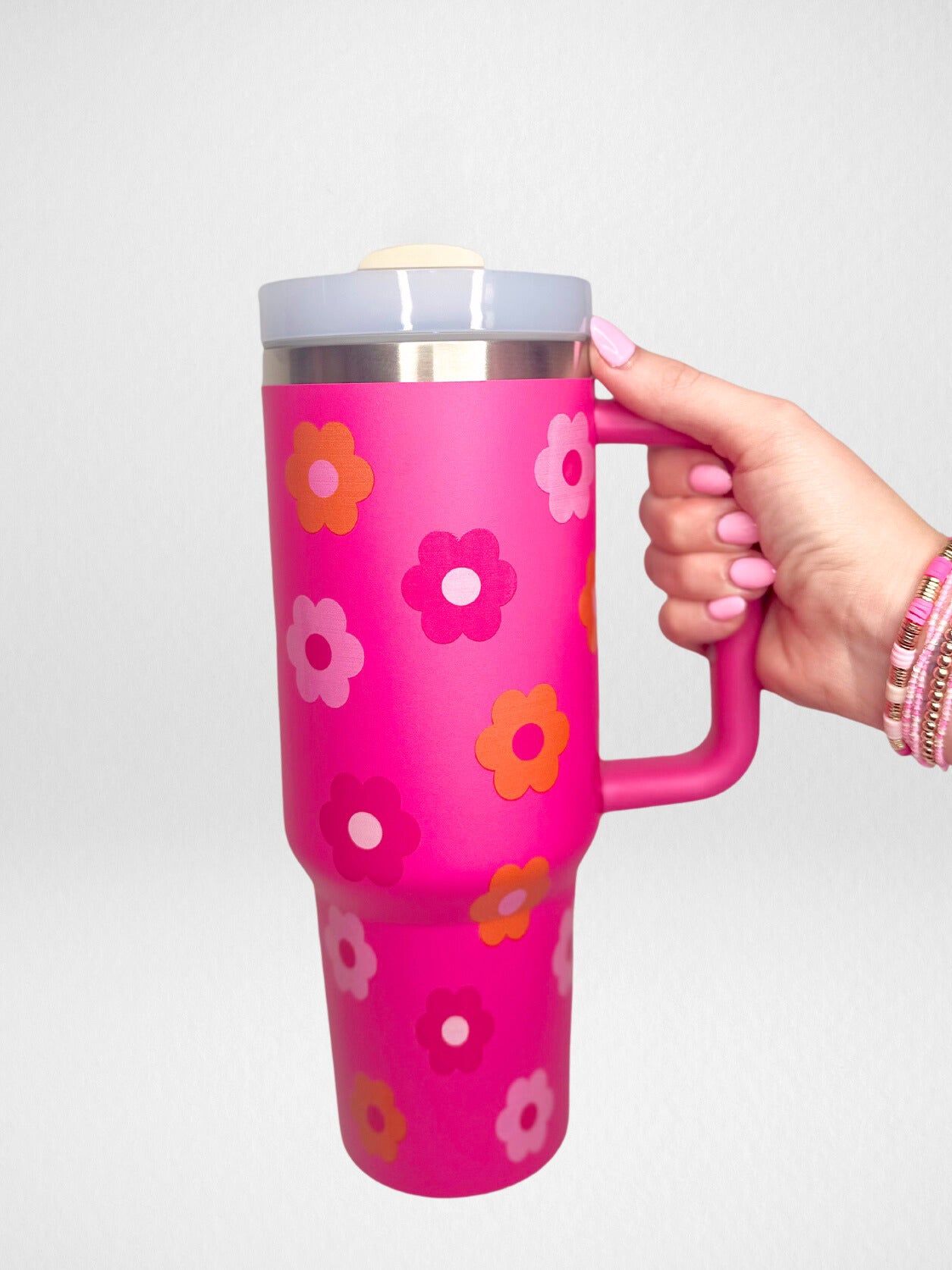 Trendy Girl 40 oz Tumbler - Fuchsia Daisy