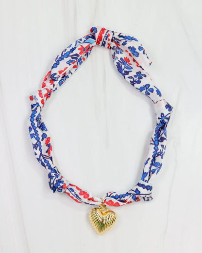 Scarf Charm Necklace - Navy/Red Floral