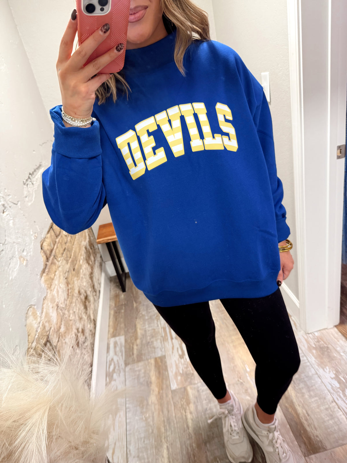 Devils Oversized Mockneck - Yellow Striped/ Royal