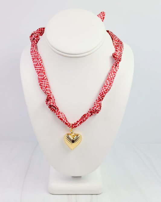 Scarf Charm Necklace - Red/White Geo