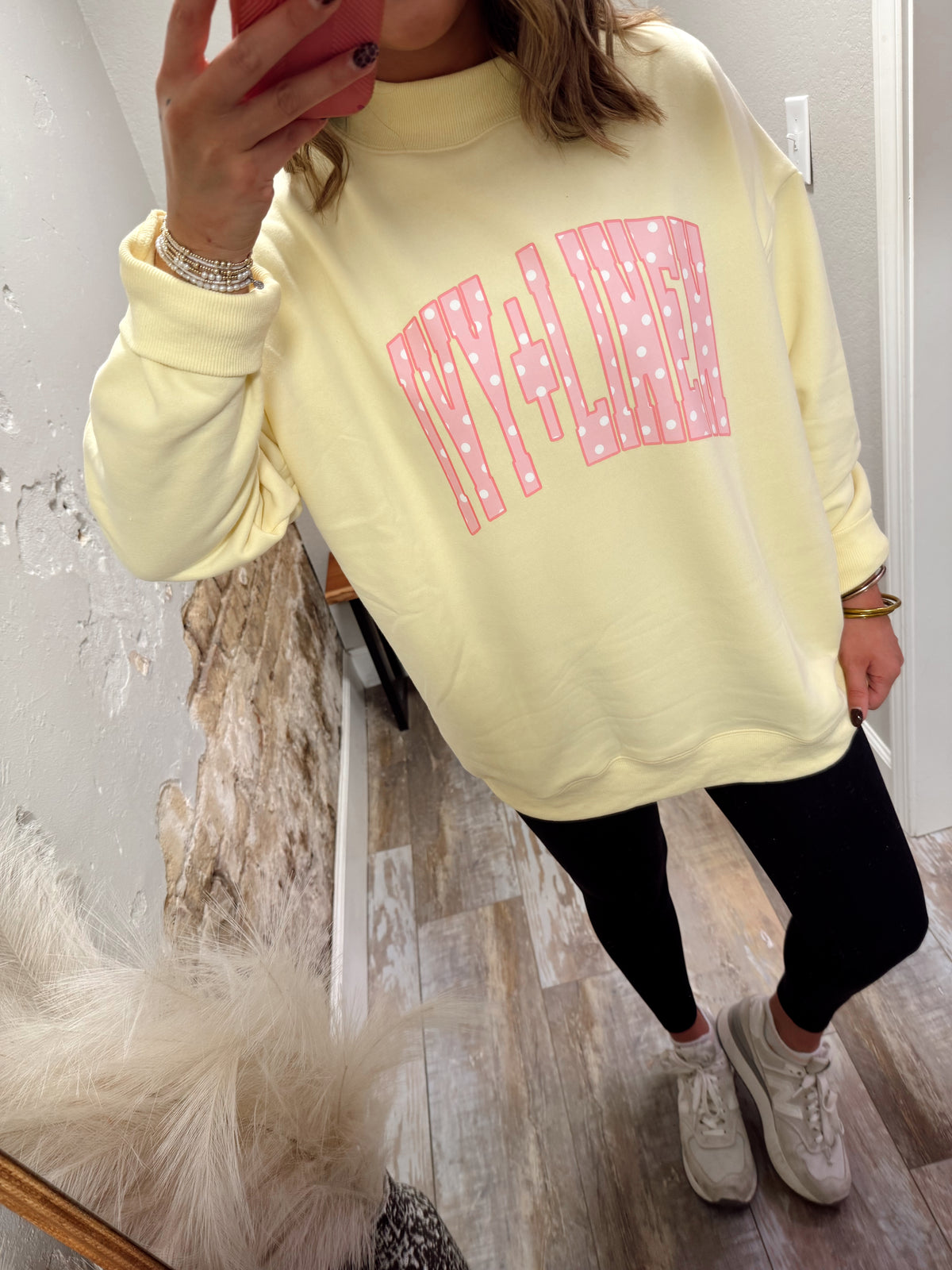Ivy + Linen Oversized Mockneck - Pink Polka Dot/Yellow