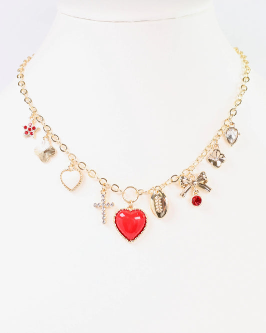 Football Charm Necklace - Red/White