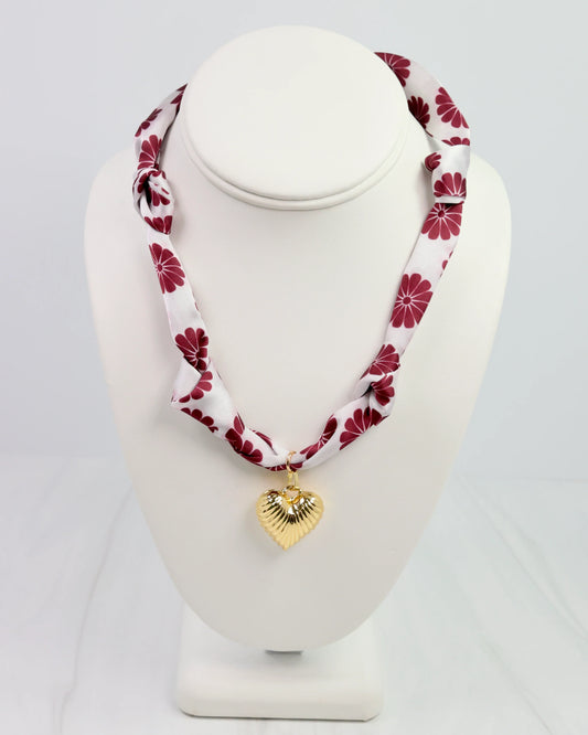 Scarf Charm Necklace - Maroon Floral