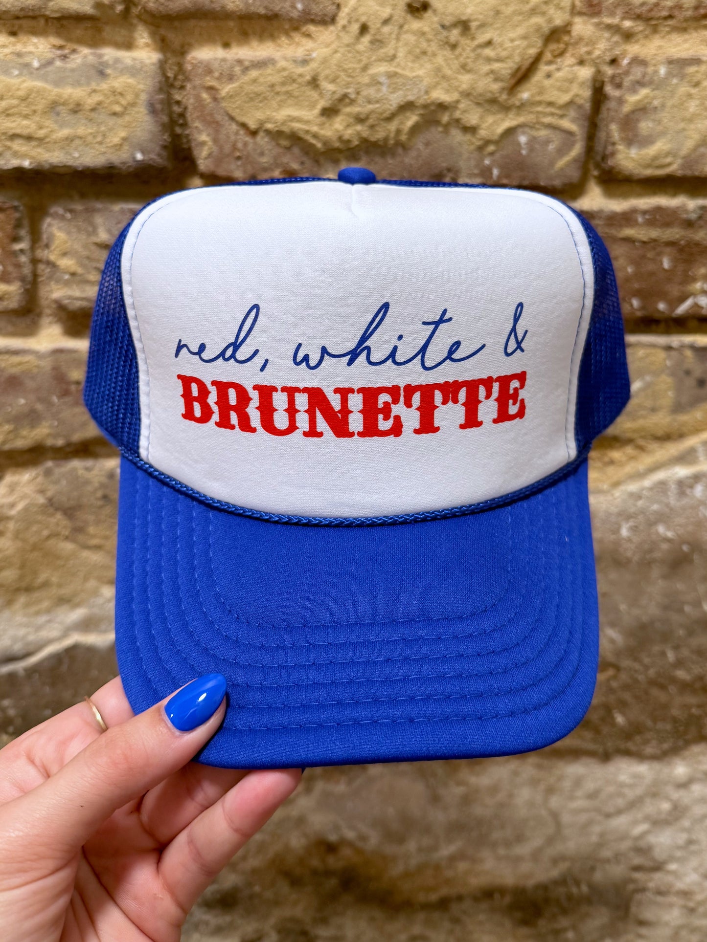 Red White & Brunette Trucker Hat