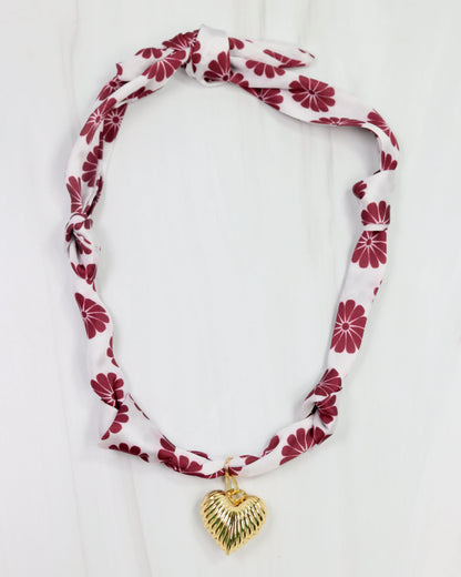 Scarf Charm Necklace - Maroon Floral