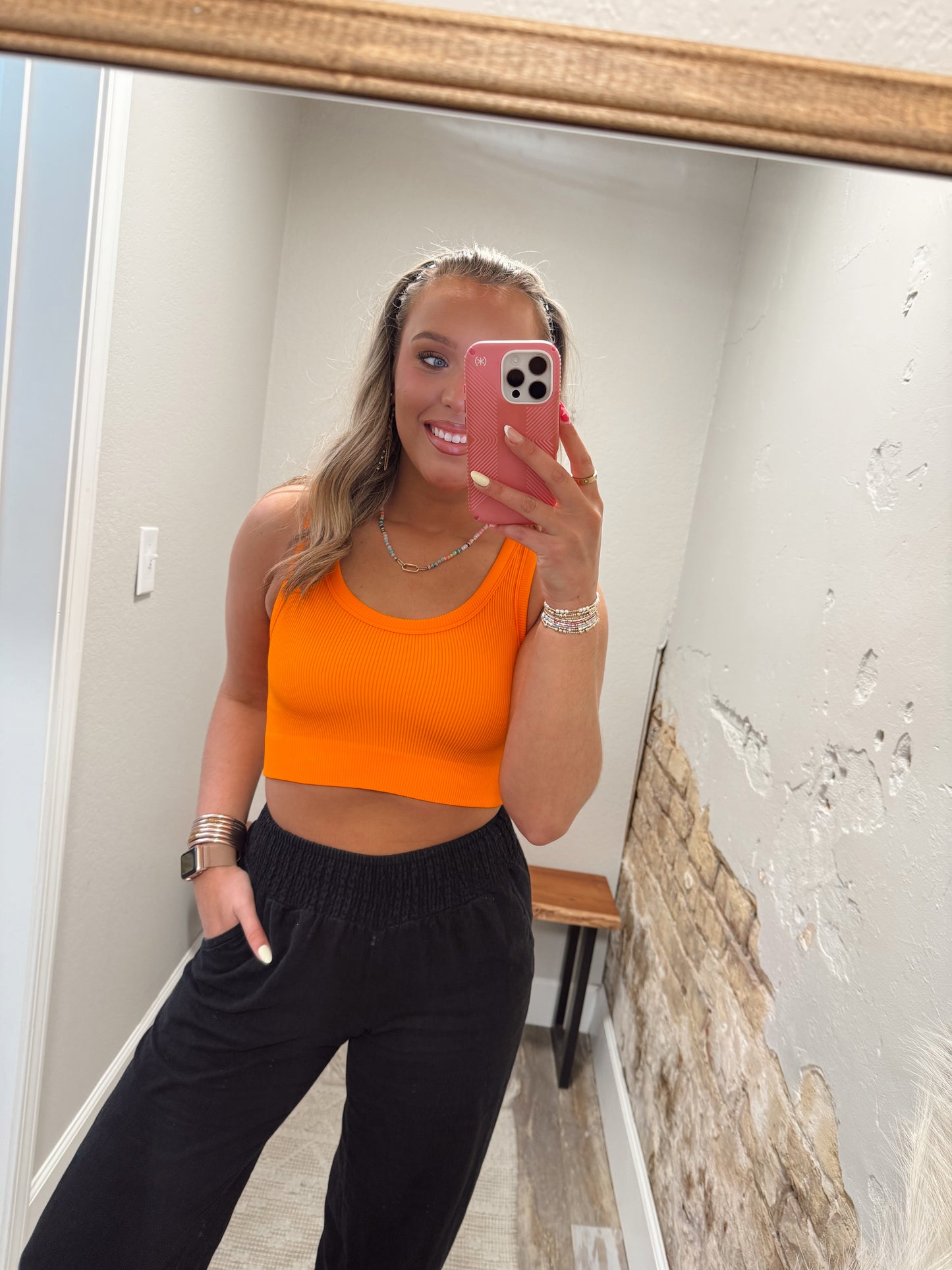 Tatum Cropped Tank - Neon Orange