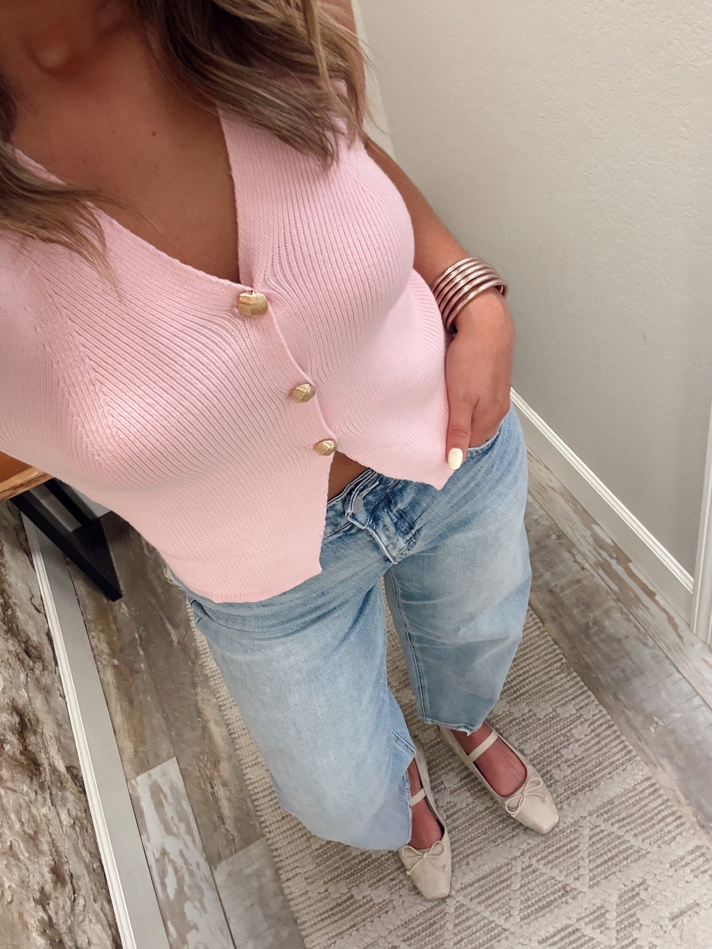 Sweater Vest Top - Pink