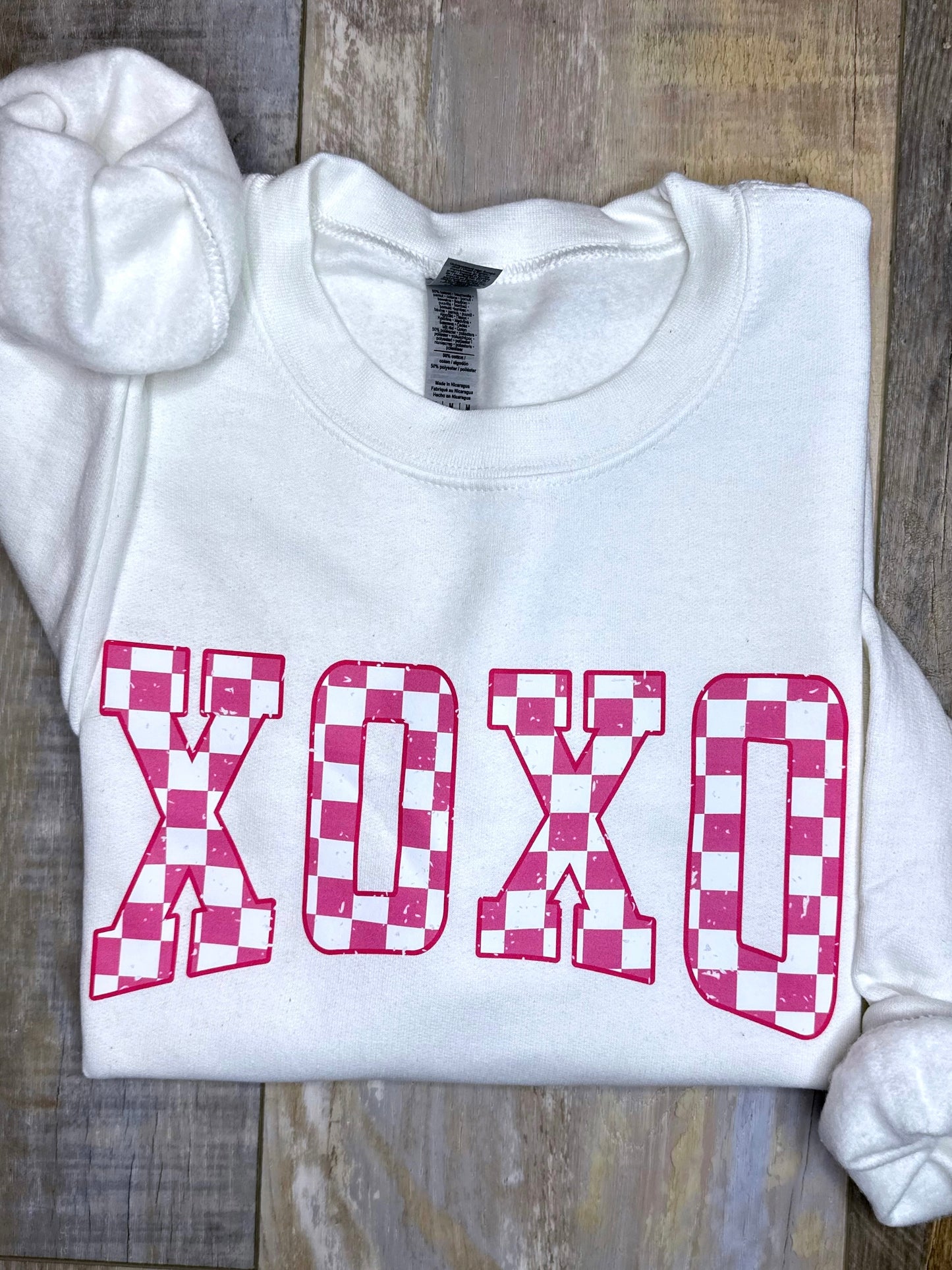 Distressed Checkered Xoxo Sweatshirt