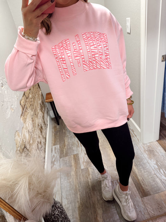 Ivy + Linen Oversized Mockneck - Pink Zebra/Pink